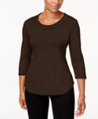 Karen Scott Petite Cotton Lattice-trim Top, Created For Macy's