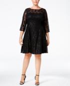 Sl Fashions Plus Size Sequined Lace Fit & Flare Dress