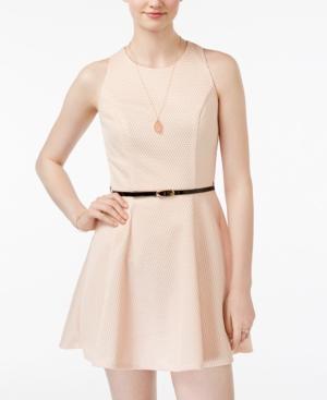 Crystal Doll Juniors' Belted Lace Fit & Flare Dress