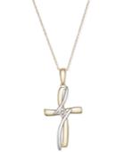 Diamond Accent Cross Pendant Necklace In 10k Yellow And White Gold