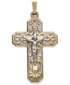 Two-tone Decorative Crucifix Pendant In 14k Gold & White Gold