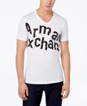Armani Exchange Men's Broken Logo-print V-neck Slim Fit T-shirt