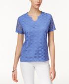 Alfred Dunner Petite Lace-detail Short-sleeve Top