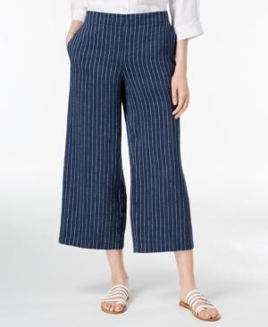 Eileen Fisher Organic Linen Pinstriped Wide-leg Cropped Pants, Regular & Petite
