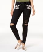 Vanilla Star Juniors' Floral-embroidered Skinny Jeans