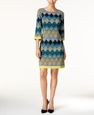 Jessica Howard Three-quarter-sleeve Printed Dress