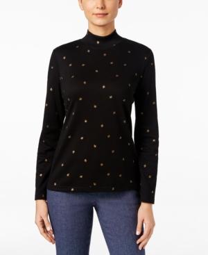 Karen Scott Leaf Print Mock-turtleneck Top, Only At Macy's