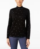 Karen Scott Leaf Print Mock-turtleneck Top, Only At Macy's