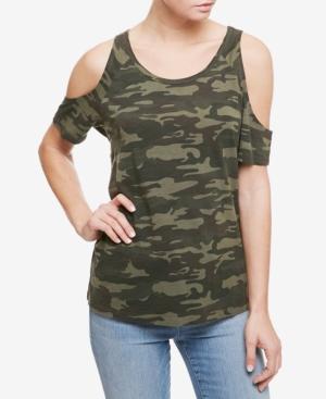 Sanctuary Lou Cotton Camo-print Cold-shoulder Top