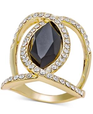 Inc International Concepts Gold-tone Black Stone And Pave Crystal Statement Ring, Only At Macy's