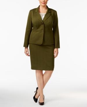 Le Suit Plus Size Crosshatch Skirt Suit