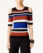 Inc International Concepts Striped Cold-shoulder Sweater, Created For Macy's
