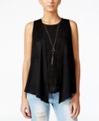 Belle Du Jour Juniors' 3fer Faux-suede Vest With Lace Tank And Necklace