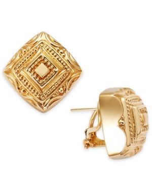 14k Gold Textured Omega Clip Square Earrings