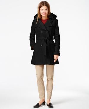 Dkny Petite Double-breasted Hooded Trench Coat