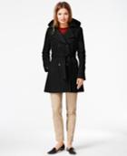 Dkny Petite Double-breasted Hooded Trench Coat