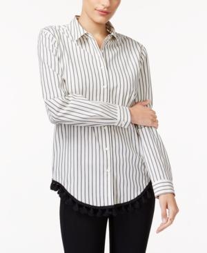 Kensie Cotton Striped Tasseled Shirt
