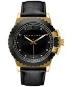 Sean John Men's Black Diamond Collection Diamond Accent Black Leather Strap Watch 49mm 10030887
