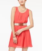 Bcx Juniors' Pleated Belted Shift Dress