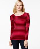Charter Club Striped Metallic Trim Top, Only At Macy's