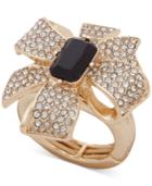 Anne Klein Gold-tone Pave & Stone Bow Stretch Ring