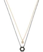 Kenneth Cole New York Two-tone Hexagon Double Layer Pendant Necklace