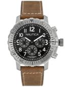 Nautica Men's Chronograph Brown Leather Strap Watch 45mm Nad18506g