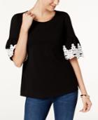 Charter Club Bell-sleeve Crochet-detail Top, Created For Macy's