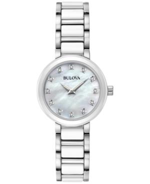 Bulova Women's Diamond Accent White Ceramic And Stainless Steel Bracelet Watch 30mm 98p158