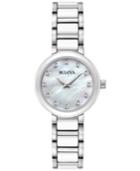 Bulova Women's Diamond Accent White Ceramic And Stainless Steel Bracelet Watch 30mm 98p158