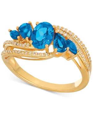 Blue Topaz (1-5/8 Ct. T.w.) And Diamond (1/8 Ct. T.w.) Swirl Ring In 14k Gold