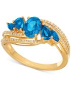 Blue Topaz (1-5/8 Ct. T.w.) And Diamond (1/8 Ct. T.w.) Swirl Ring In 14k Gold