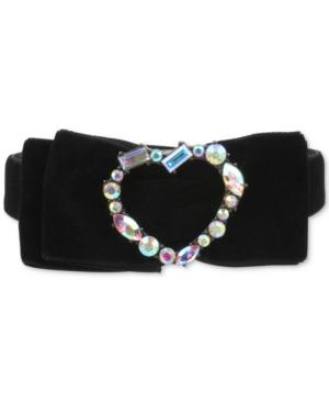 Betsey Johnson Hematite-tone Crystal Black Velvet Bow Choker Necklace