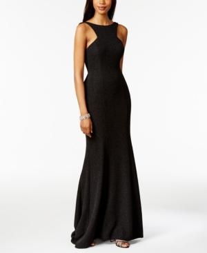 Xscape Metallic Open-back Ruffled Halter Gown