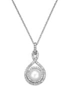 White Cultured Pearl (6-1/2mm) And Diamond (1/4 Ct. T.w.) Pendant Necklace In 14k White Gold