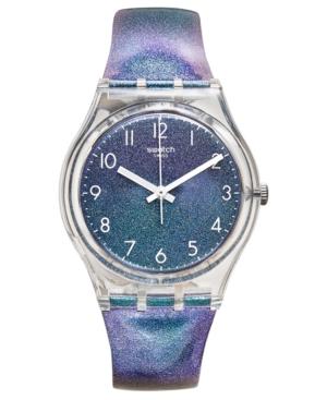 Swatch Unisex Swiss Maremosso Shimmering Blue And Purple Leather Strap Watch 34mm Ge245