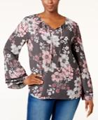 Style & Co. Petite Printed Tie-neck Top, Only At Macy's