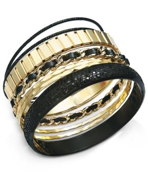 Thalia Sodi Gold-tone Faux-leather Multi-row Bangle Bracelet, Only At Macy's