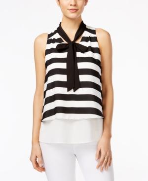 Bcx Juniors' Striped Tie-neck Blouse