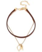 Kenneth Cole New York Gold-tone Double-row Leather Choker Necklace