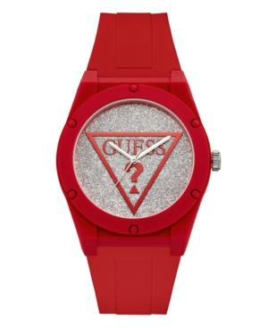 Guess Women's Red Silver Iconic Glitter Logo Watch 42mm, Created For Macy's