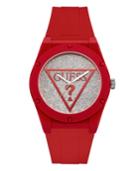 Guess Women's Red Silver Iconic Glitter Logo Watch 42mm, Created For Macy's