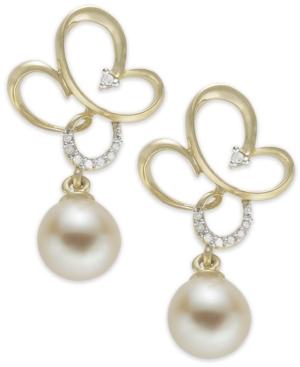 14k Gold Earrings, Cultured Freshwater Pearl And Diamond Accent Earrings (7mm)