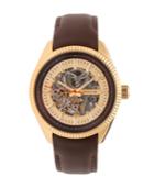 Heritor Automatic Desmond Gold & Gold & Brown Leather Watches 45mm