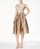 Adrianna Papell Sequined Floral Sash Fit & Flare Dress