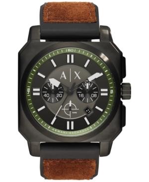 Ax Armani Exchange Men's Chronograph Black Silicone And Tan Suede Strap Watch 45mm Ax1652