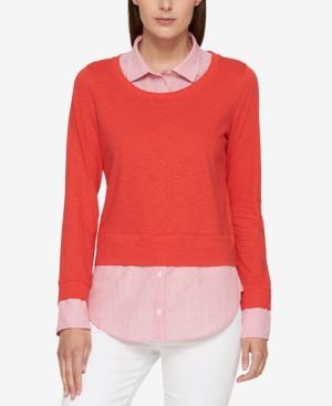 Tommy Hilfiger Cotton Layered-look Sweater, Created For Macy's