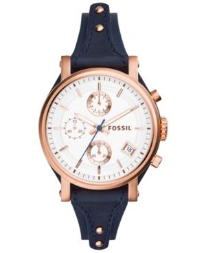 Fossil Women's Chronograph Original Boyfriend Blue Saddle Leather Strap Watch 38mm Es3838