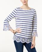 Charter Club Lace-trim Striped Top, Created For Macy's