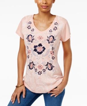 Style & Co Embroidered Graphic-print Top, Only At Macy's